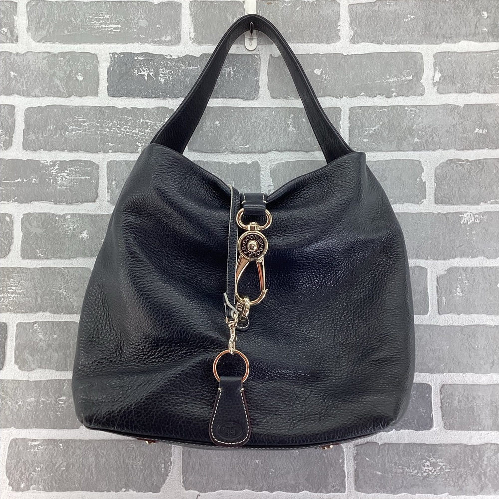 Dooney & Bourke  Navy Lucca Leather  Lock Hobo‎ Pebbled Leather Shoulder Bag